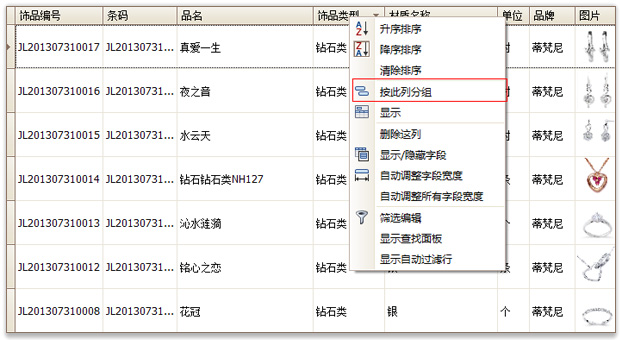 珠寶店軟件分組界面