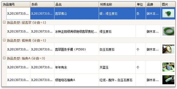 珠寶店軟件分組后結(jié)果界面