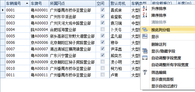 藍格物流軟件-根據(jù)“車輛類型”對車輛進行分組