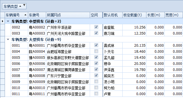 藍格物流軟件-根據(jù)“車輛類型”對車輛進行分組效果展示